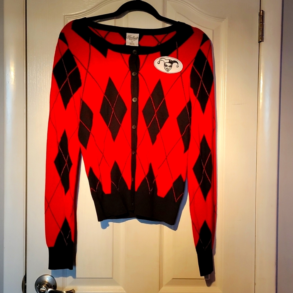 Harley Quinn Black and Red Cardigan Size Medium